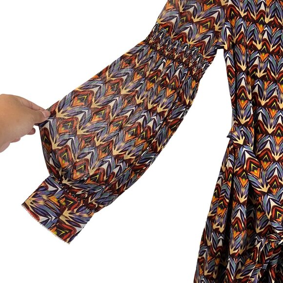 Alice Olivia Multicolored Geometric Silk Belted Button Shirt Dress Size Medium - Picture 2 of 9